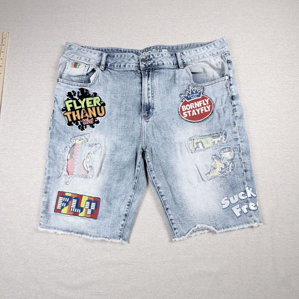 Born Fly Patchwork Skater Jean Short Baggy Flyer Than You Y2K Stayfly Sucka Free